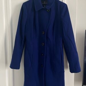 London Fog Royal Blue Single-Breasted Trench Coat